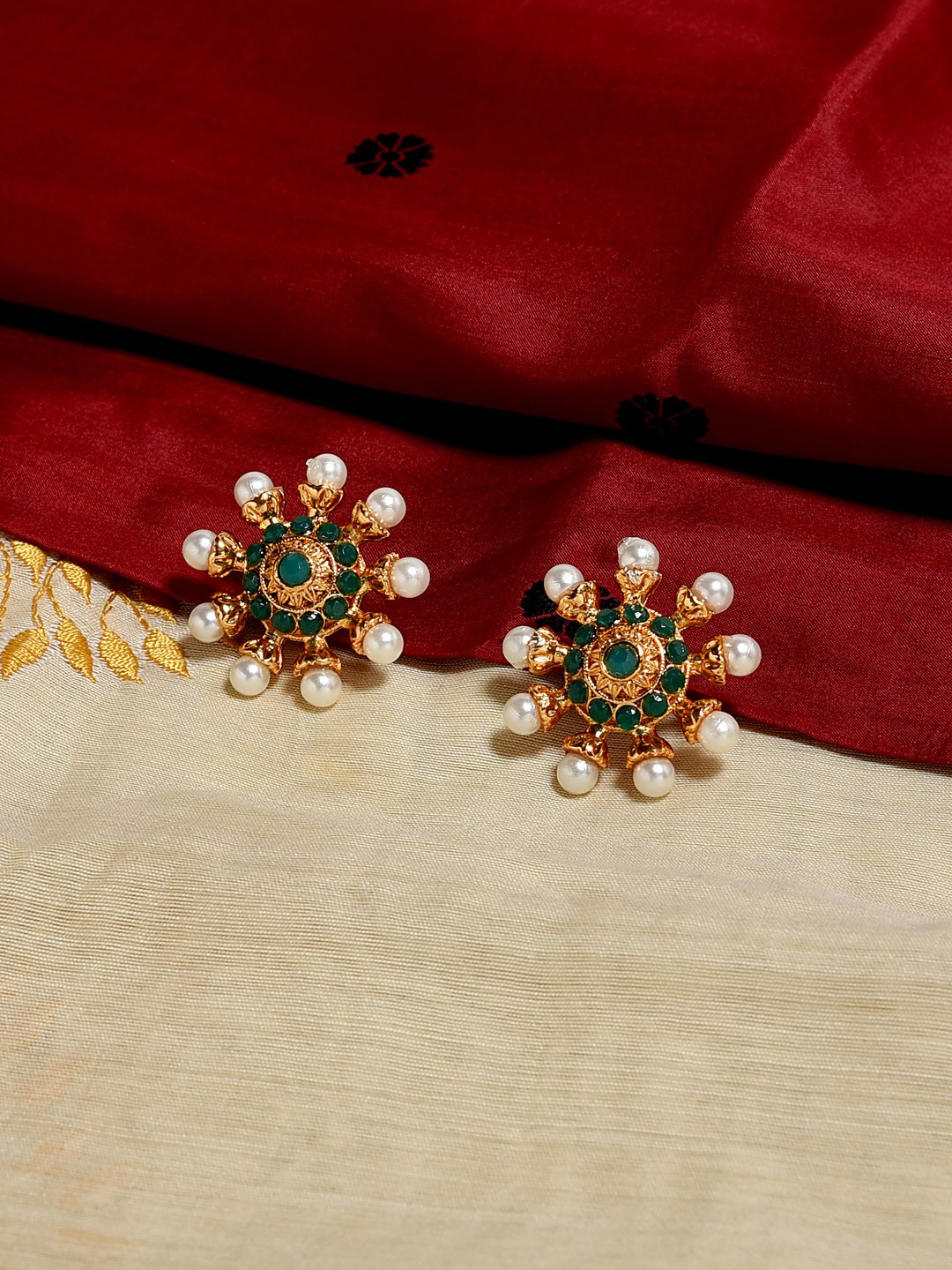 

Fida Gold-Plated & Green Floral Studs