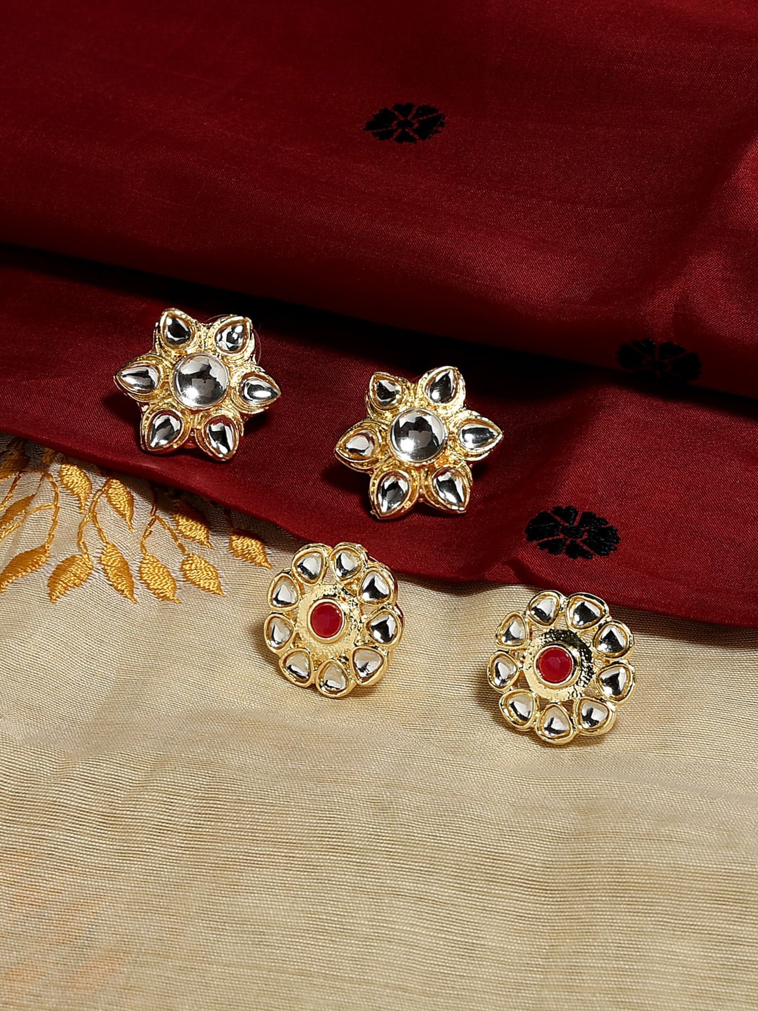 

Fida Set Of 2 Gold-Toned & White Contemporary Studs Earrings