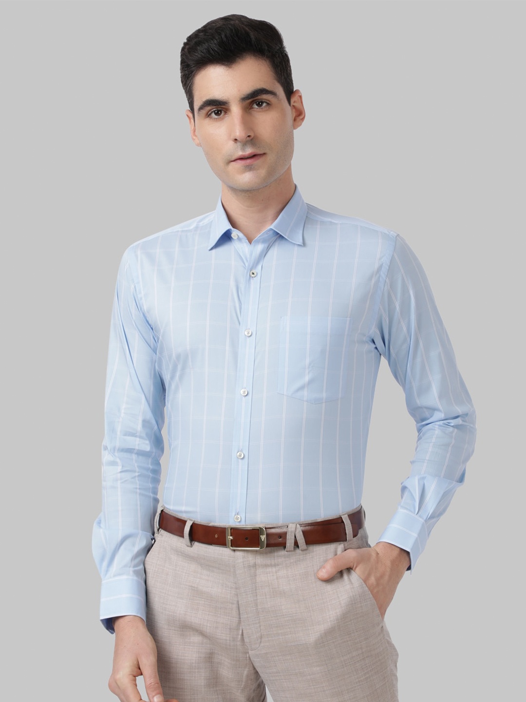 

Park Avenue Men Blue Slim Fit Striped Formal Shirt