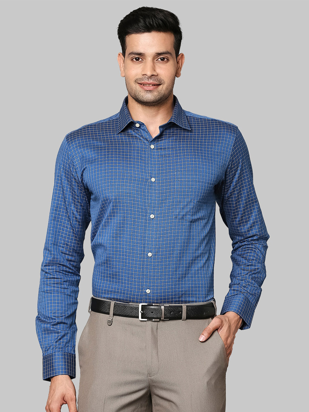 

Park Avenue Men Blue Grid Tattersall Checks Printed Formal Shirt