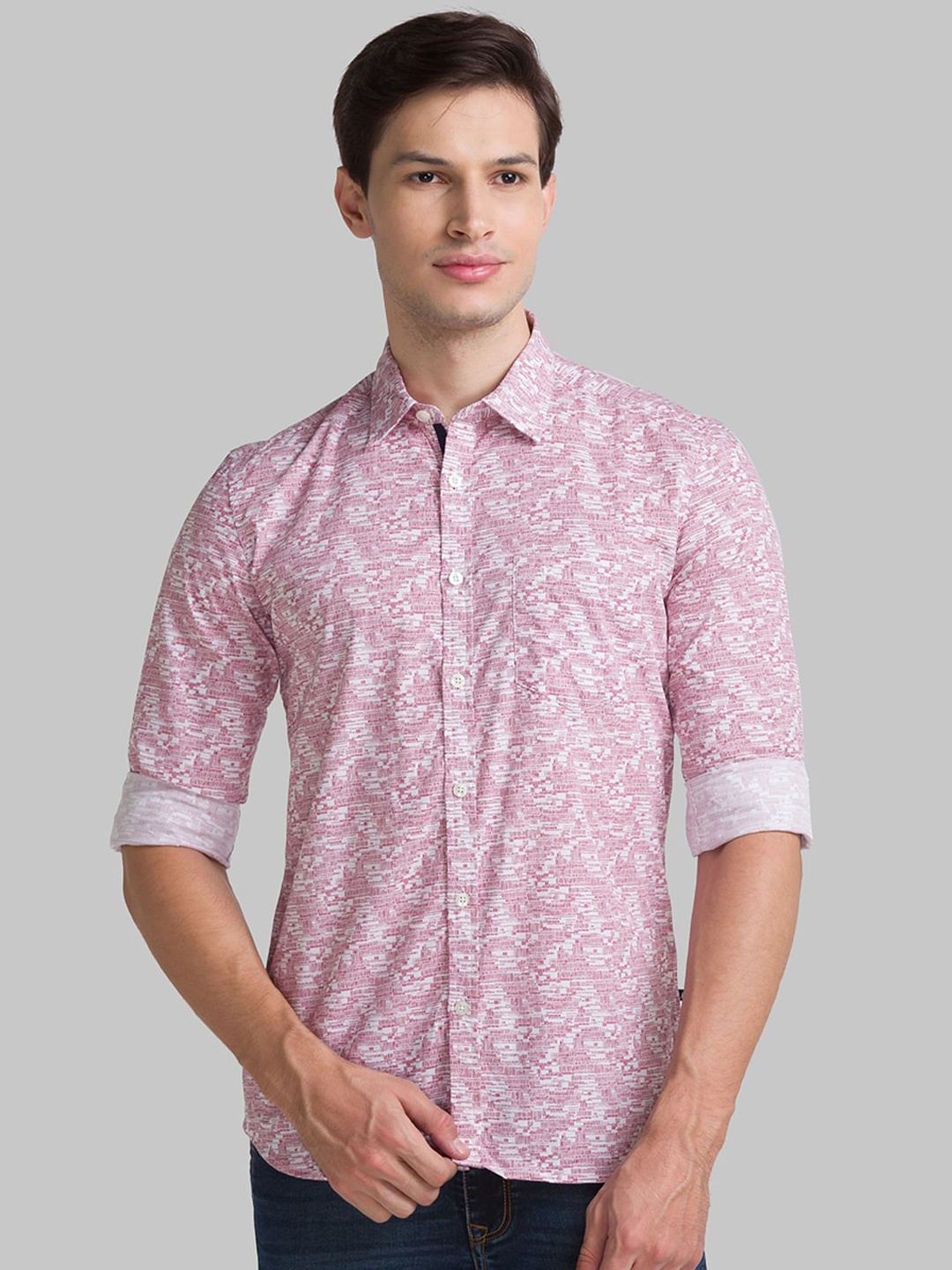 

Parx Men Red Slim Fit Printed Casual Shirt