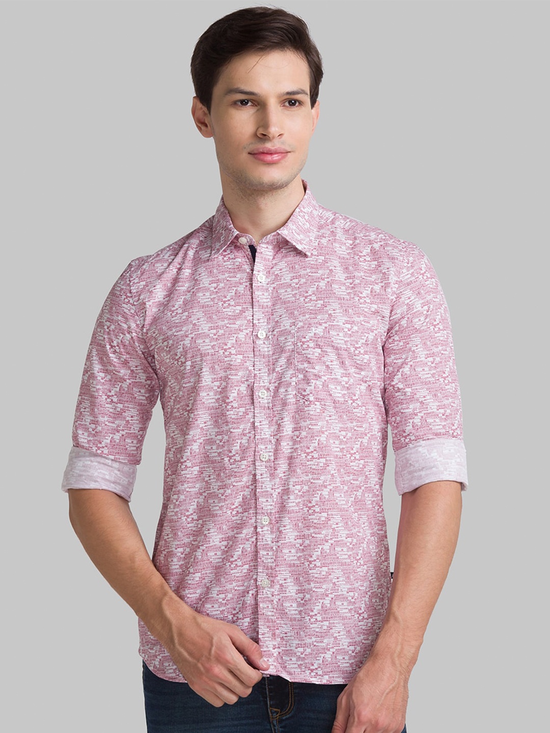 

Parx Men Red Slim Fit Printed Casual Shirt