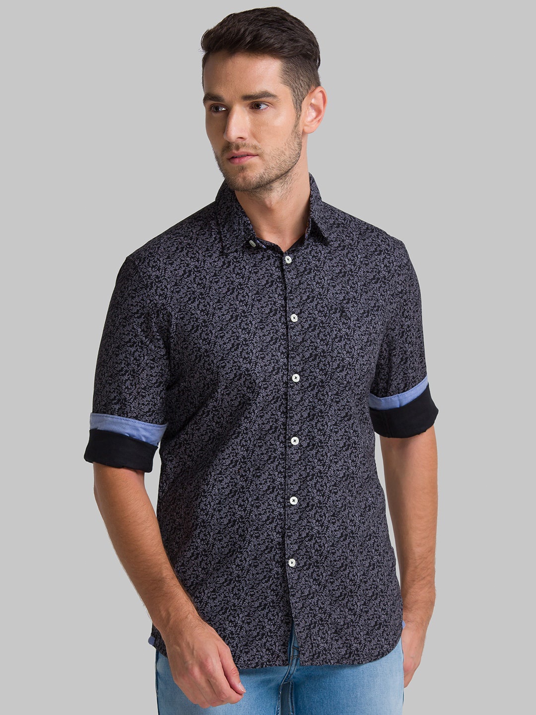 Parx Men Black Slim Fit Printed Casual Shirt