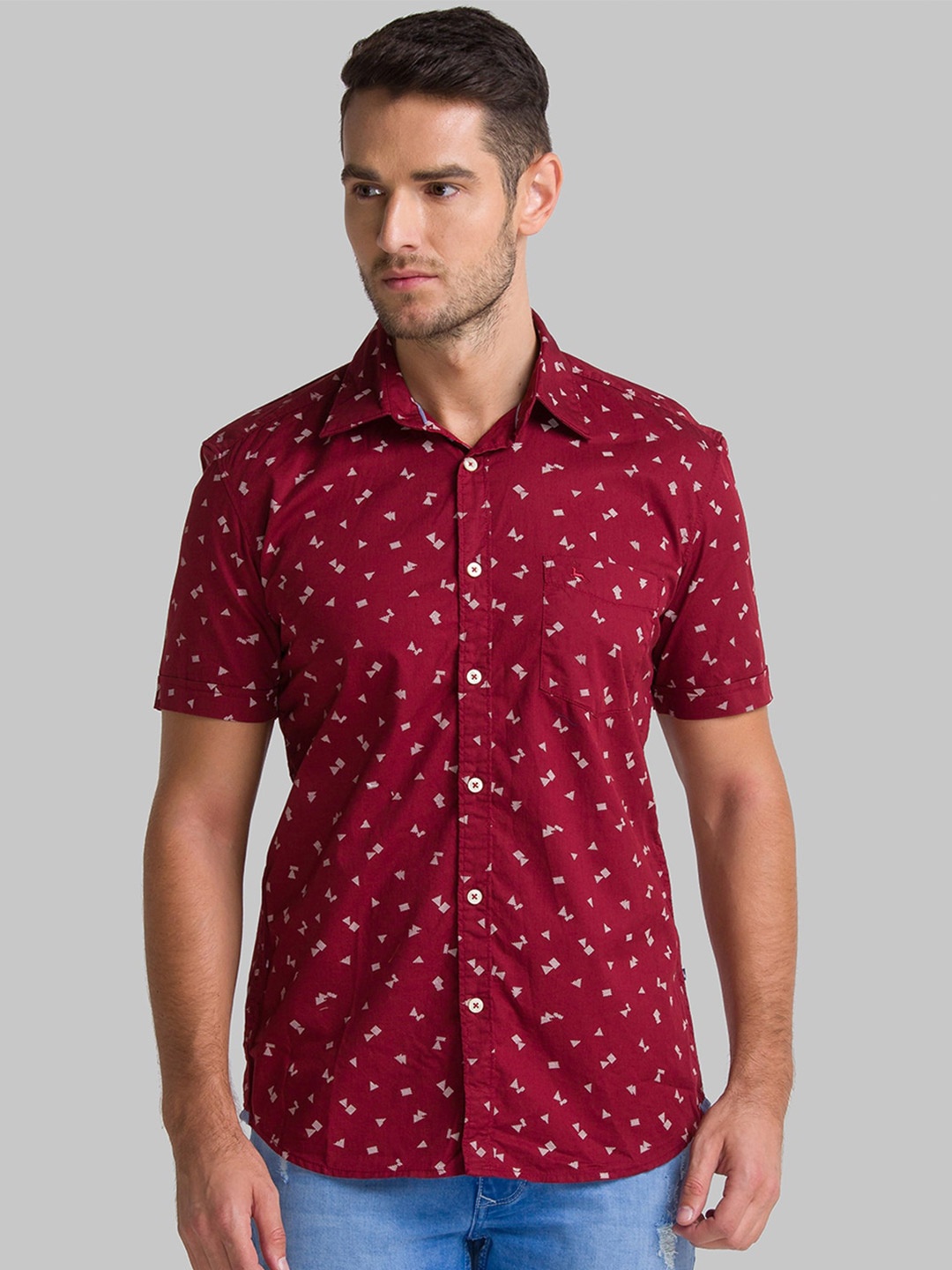 

Parx Men Red Slim Fit Printed Pure Cotton Casual Shirt