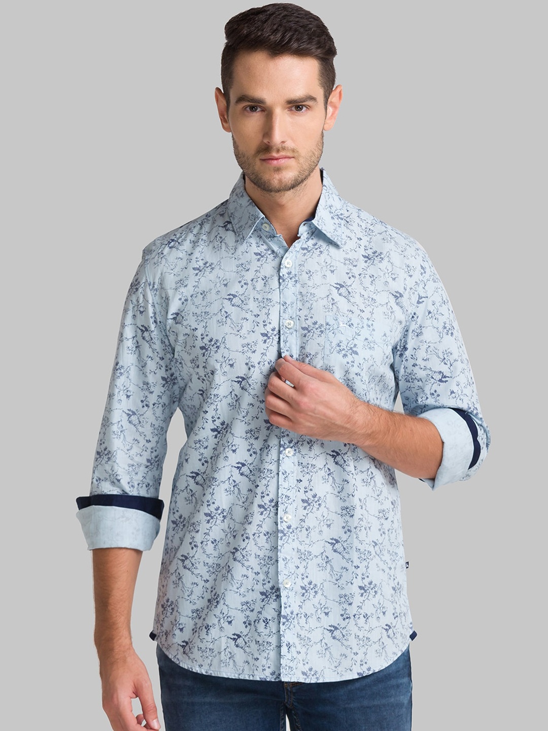 

Parx Men Blue Slim Fit Printed Casual Shirt