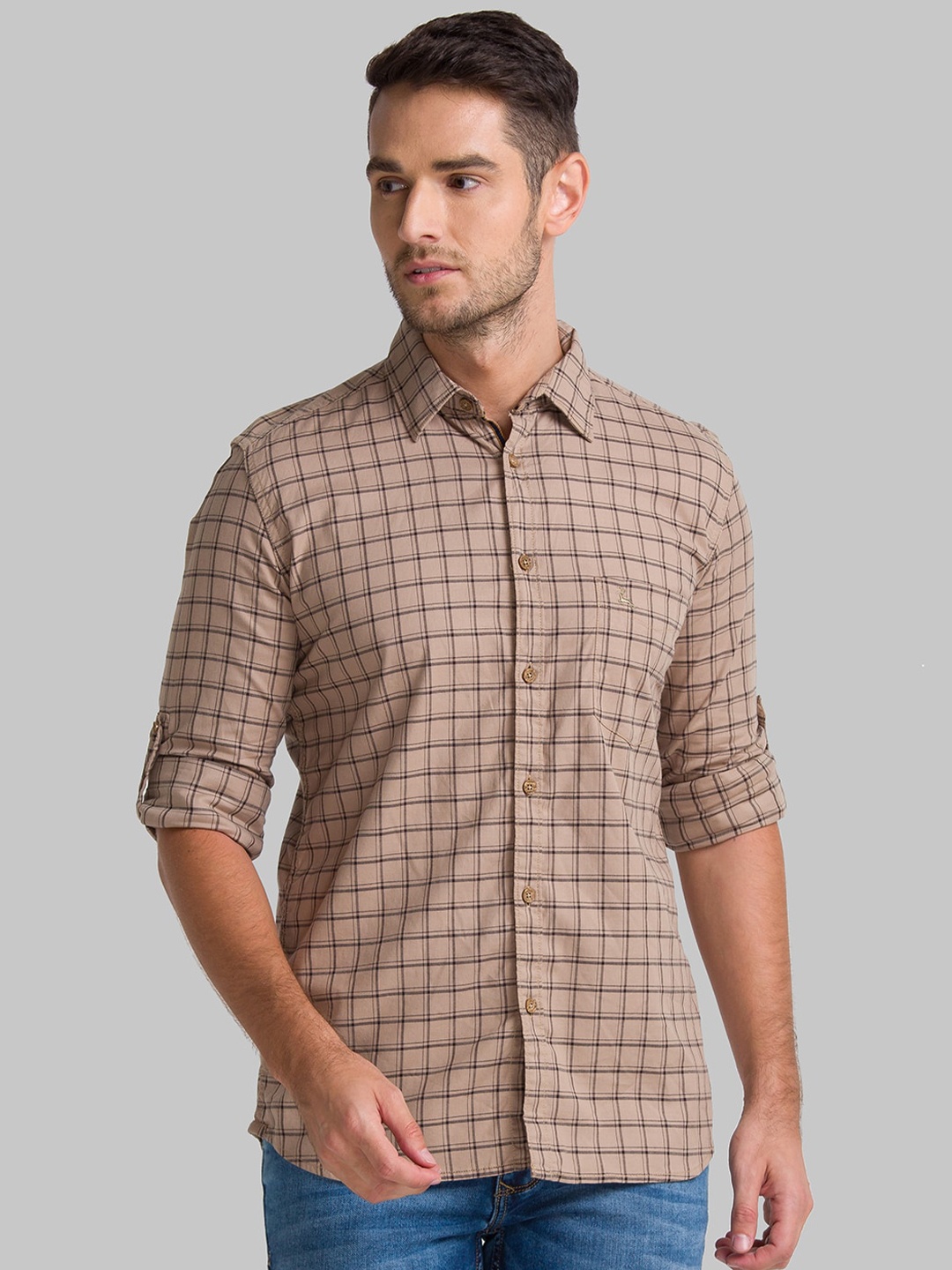 

Parx Men Brown Slim Fit Checked Casual Shirt