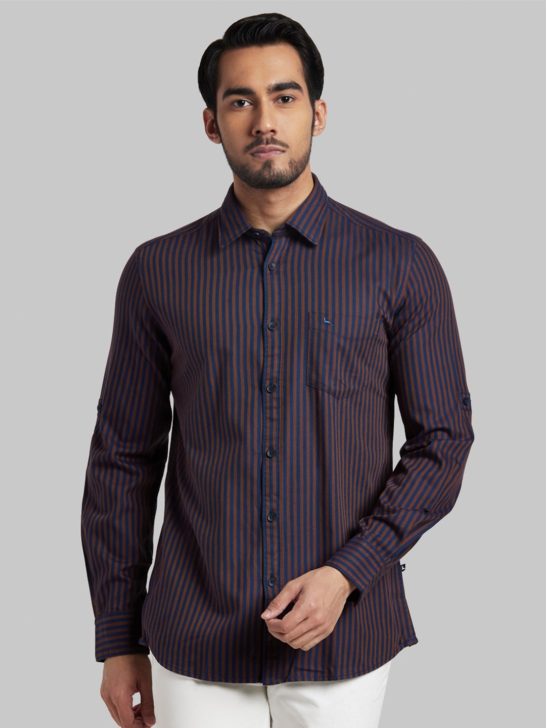 

Parx Men Brown Slim Fit Striped Cotton Casual Shirt