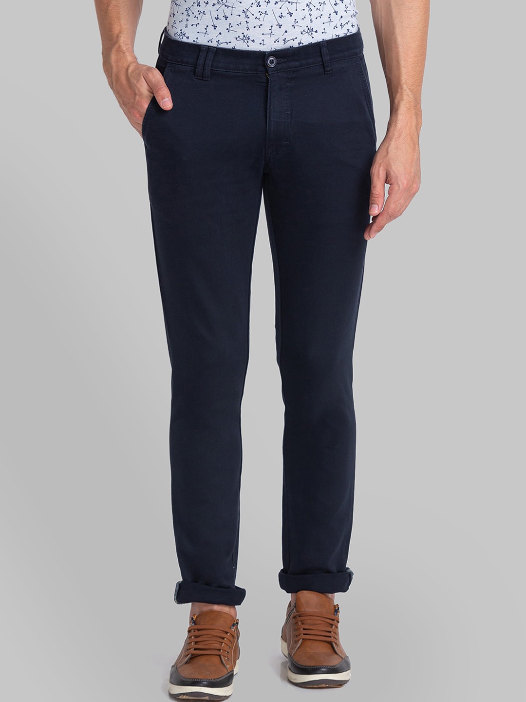 

Parx Men Blue Solid Tapered Fit Trousers