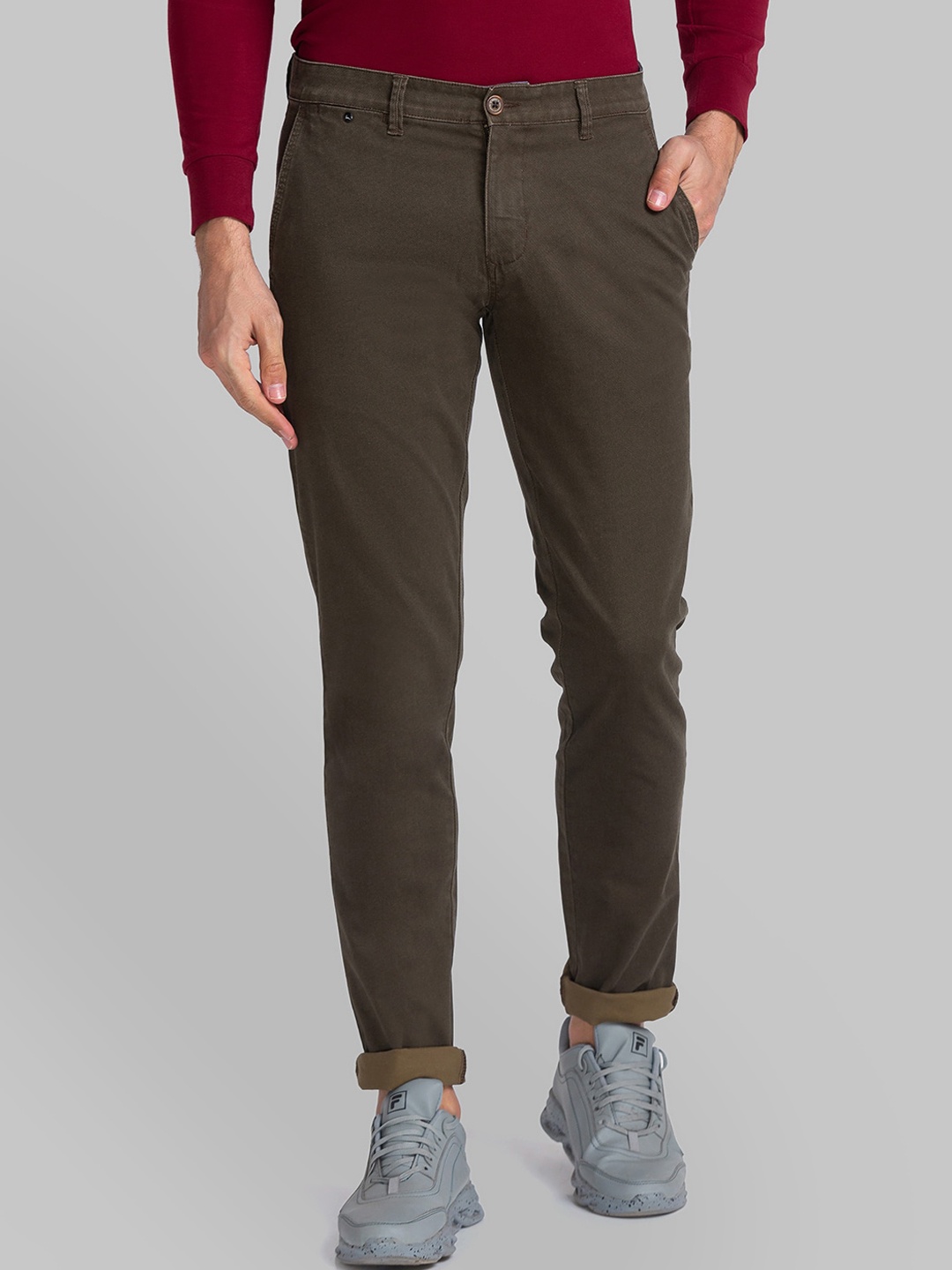 Parx Men Green Tapered Fit Trousers
