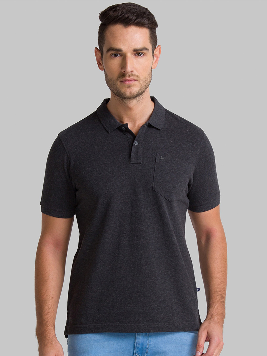 

Parx Men Grey Polo Collar Pockets T-shirt
