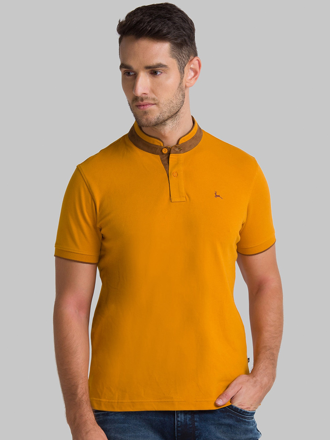 

Parx Men Orange Mandarin Collar T-shirt