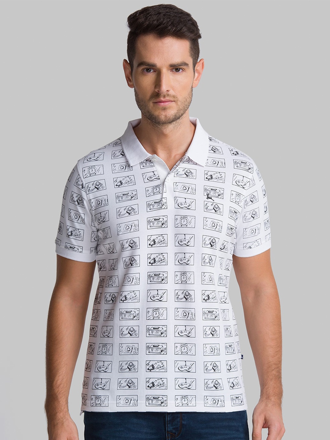 

Parx Men White Printed Polo Collar T-shirt