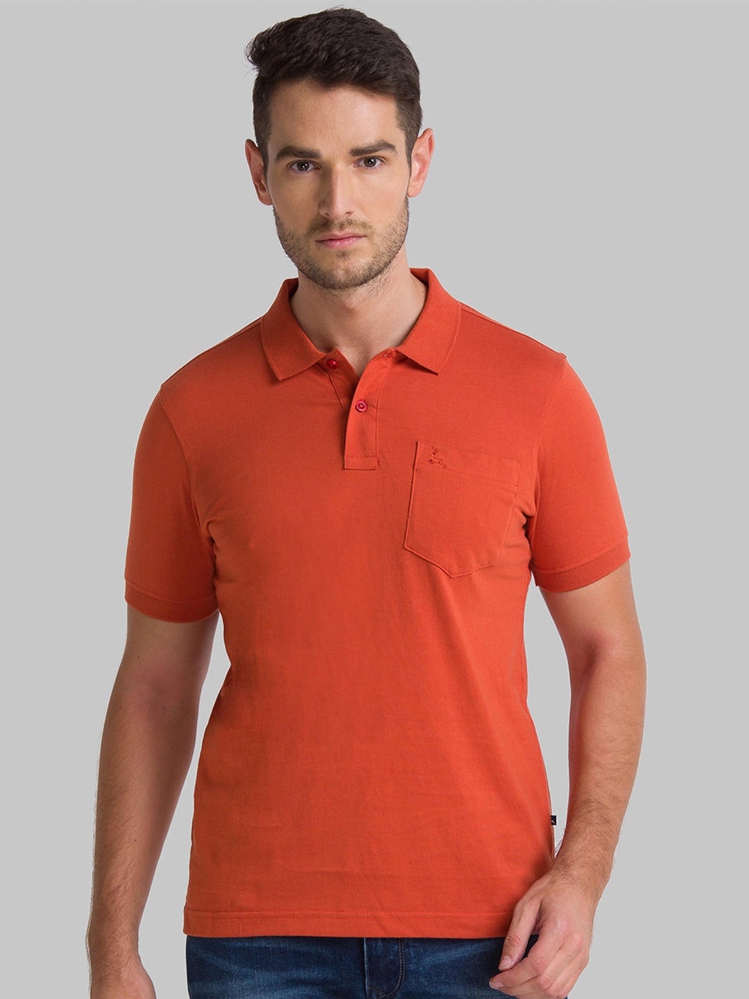 

Parx Men Orange Solid Polo Collar Pockets Pure Cotton T-shirt