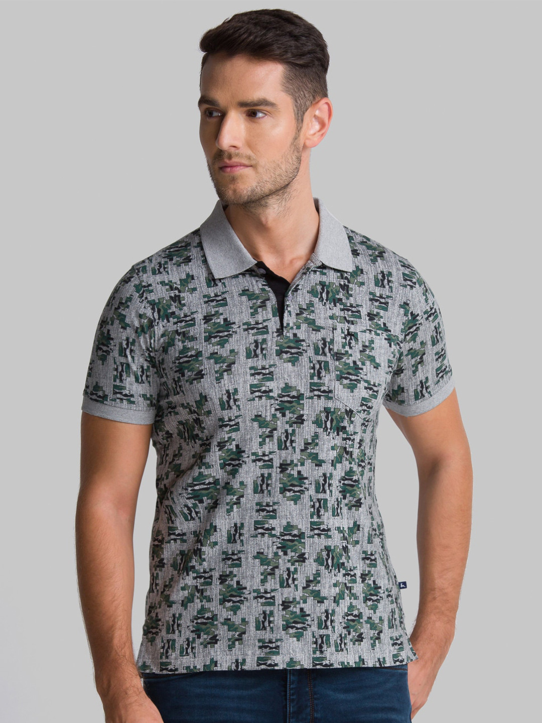 

Parx Men Grey Printed Polo Collar T-shirt