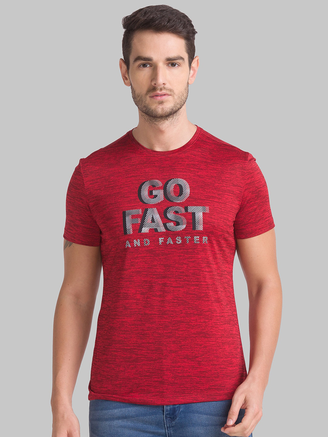 

Parx Men Red Typography Printed Applique T-shirt