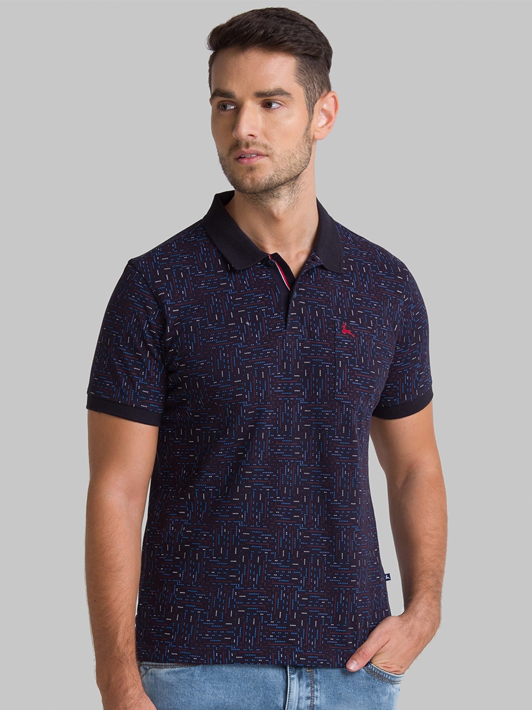 

Parx Men Blue Printed Polo Collar T-shirt