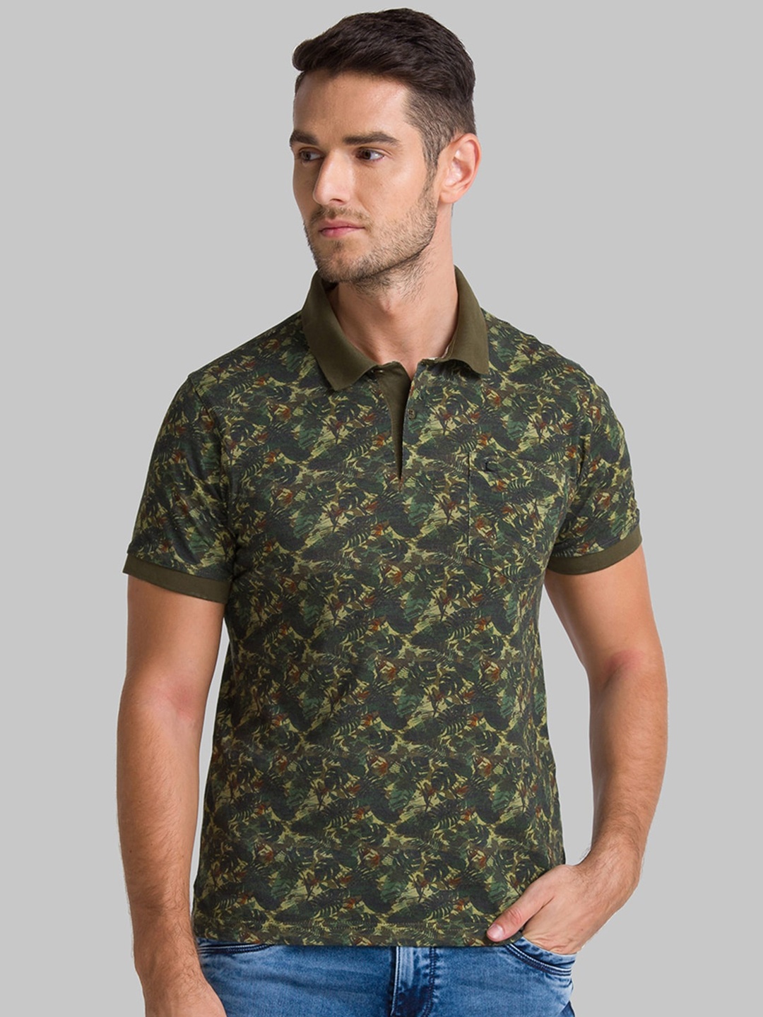 

Parx Men Green Printed Polo Collar Pockets T-shirt