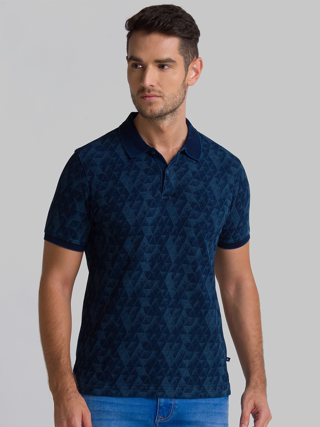 

Parx Men Blue Printed Polo Collar T-shirt
