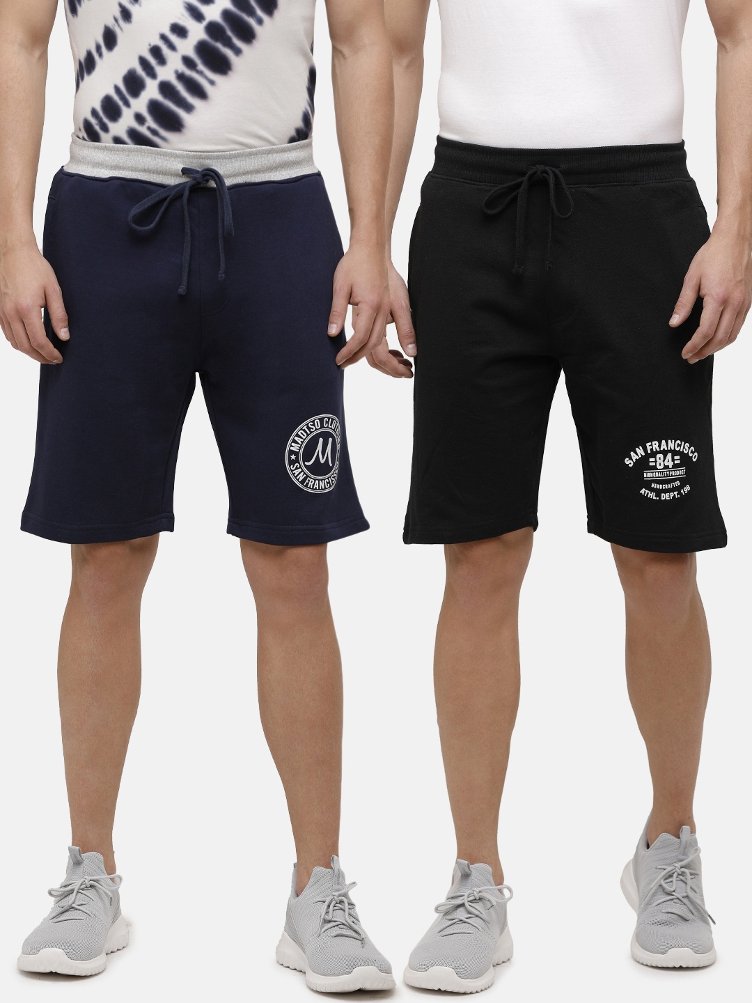 

MADSTO Men Pack of 2 Printed Cotton Shorts, Navy blue