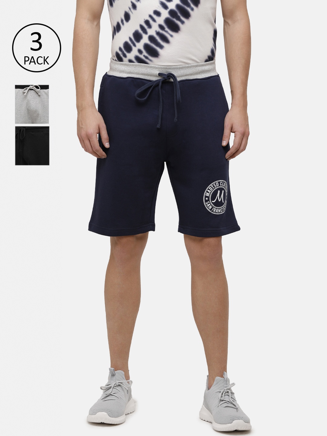 

MADSTO Men Pack of 3 Typography Printed Shorts, Black