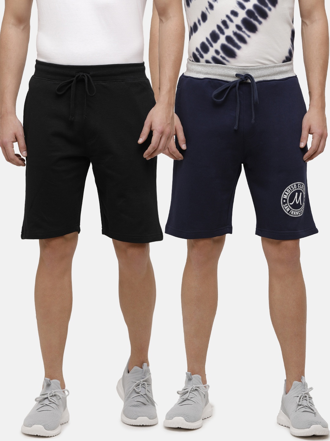 

MADSTO Men Pack Of 2 Black Typography Cotton Shorts