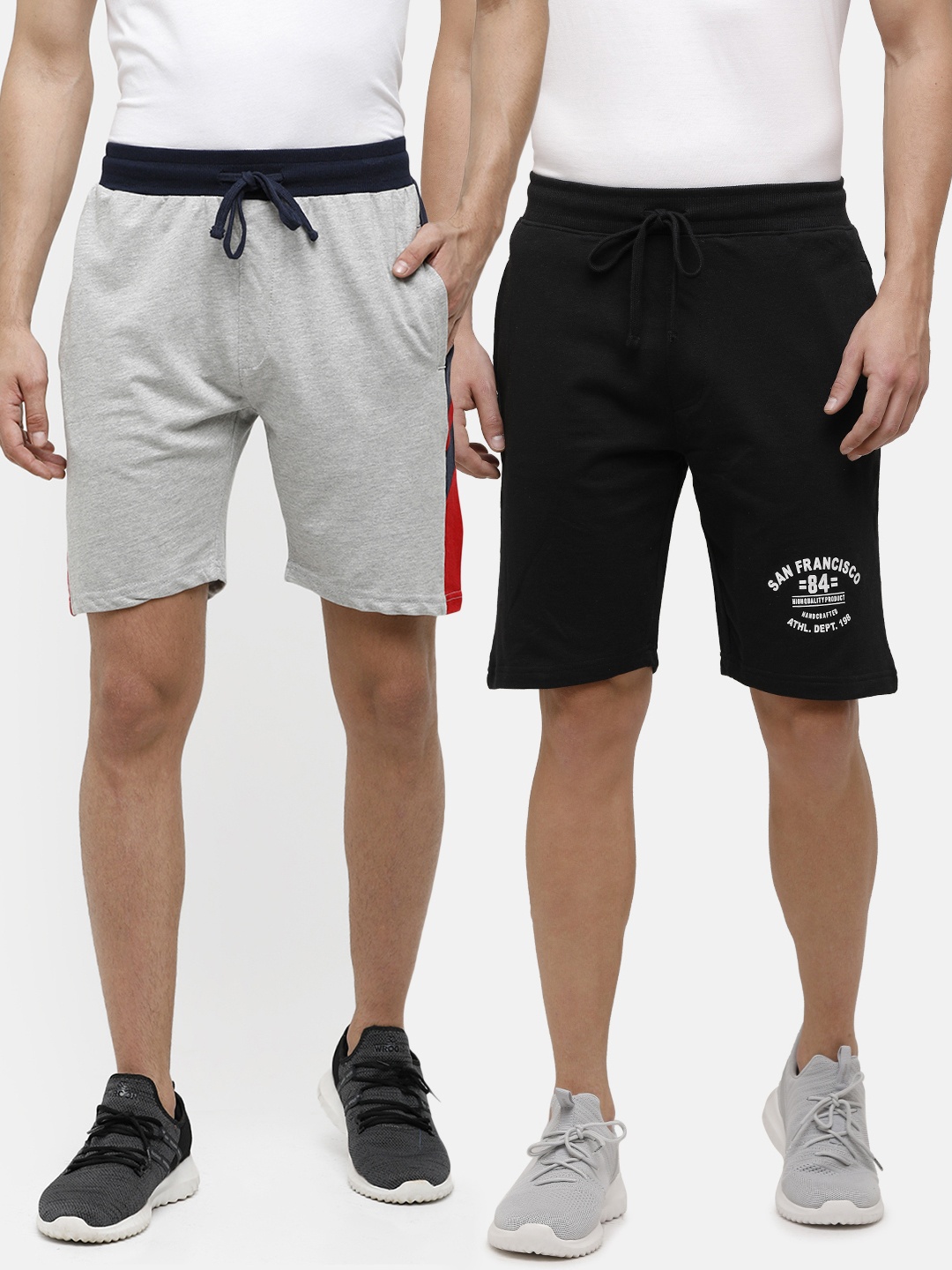 

MADSTO Men Set Of 2 Solid Shorts, Grey
