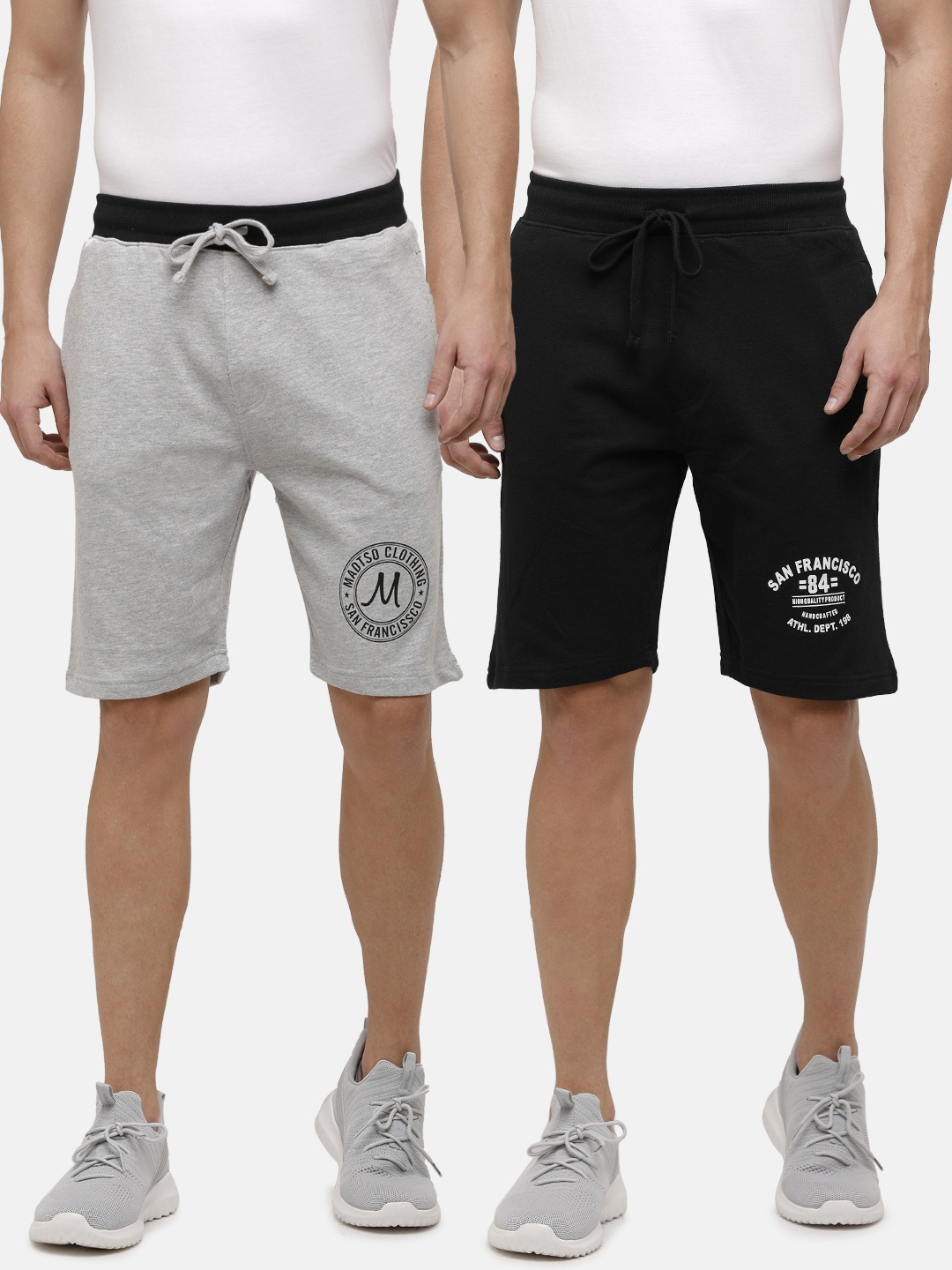 

MADSTO Men Black & Grey Pack of 2 Regular Fit Shorts
