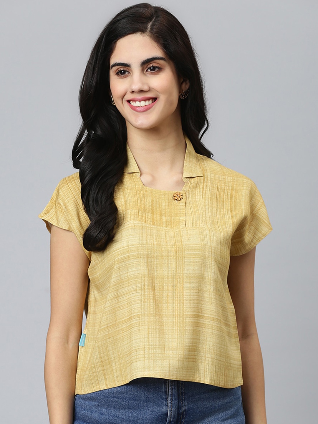 FLAMBOYANT Women Beige Checked Top