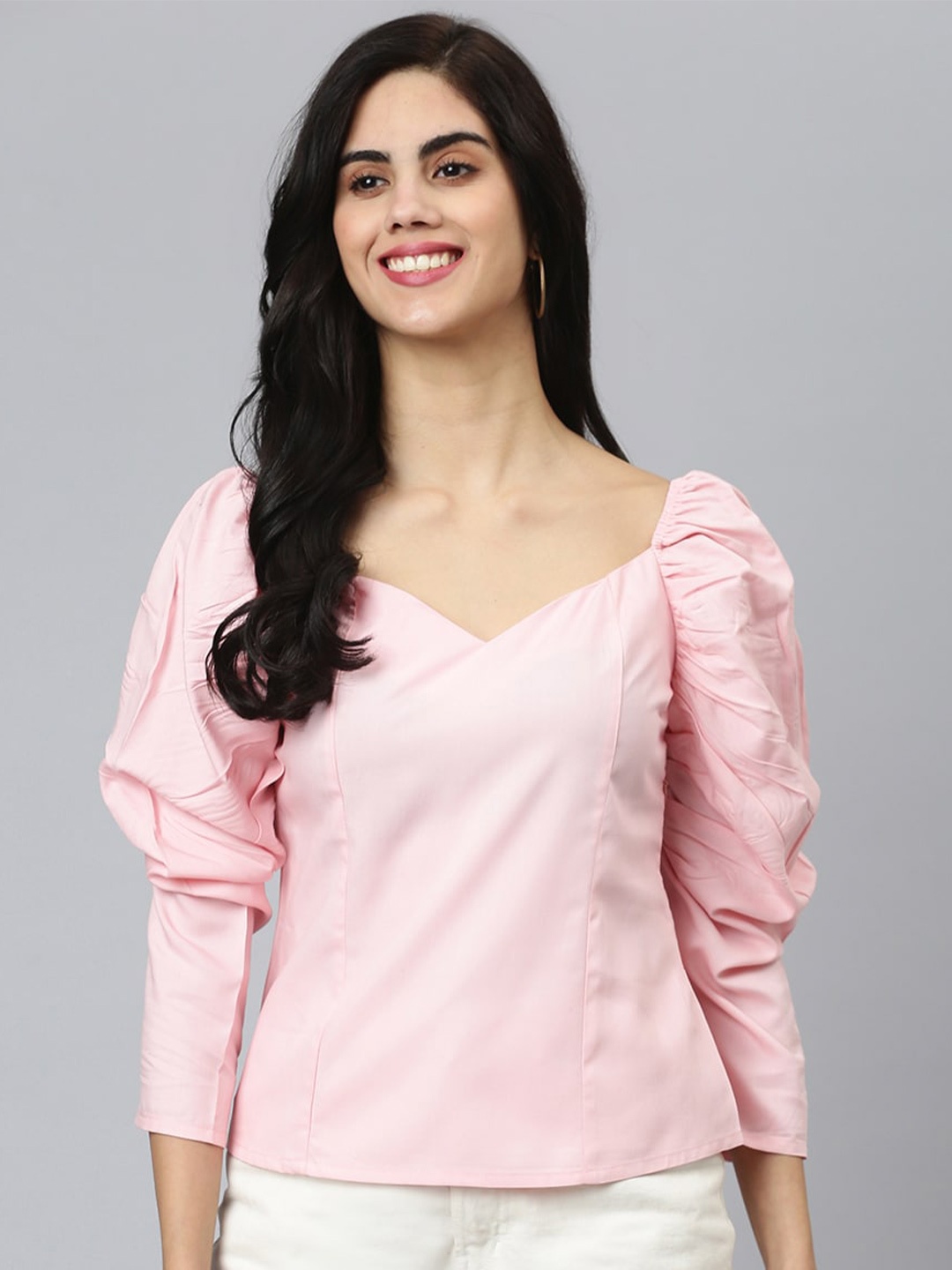 

FLAMBOYANT Pink Solid Knitted Regular Top