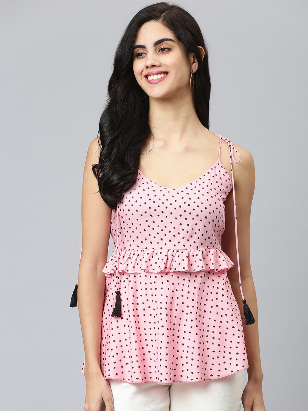 

FLAMBOYANT Women Pink Abstract Printed Cinched Waist Top