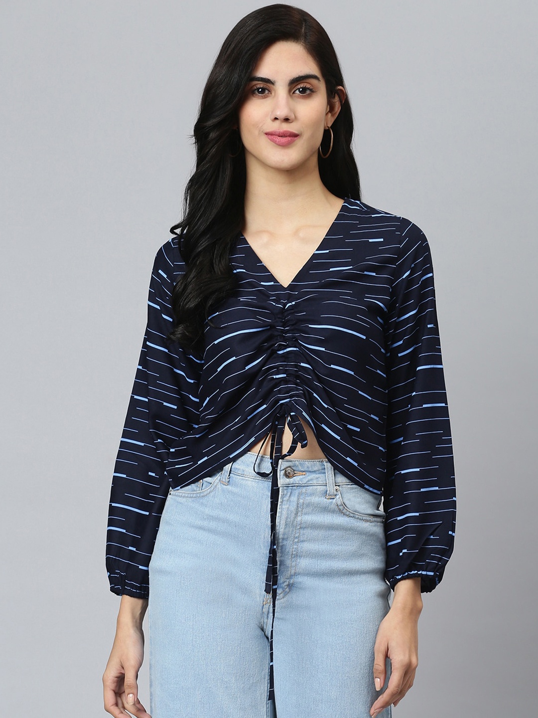 FLAMBOYANT Navy Blue Print Crop Top