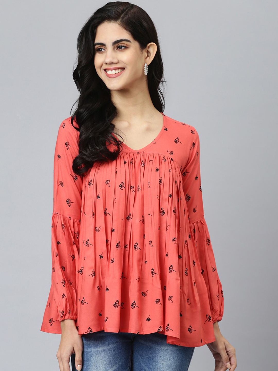 

FLAMBOYANT Pink Floral Printed Empire Top
