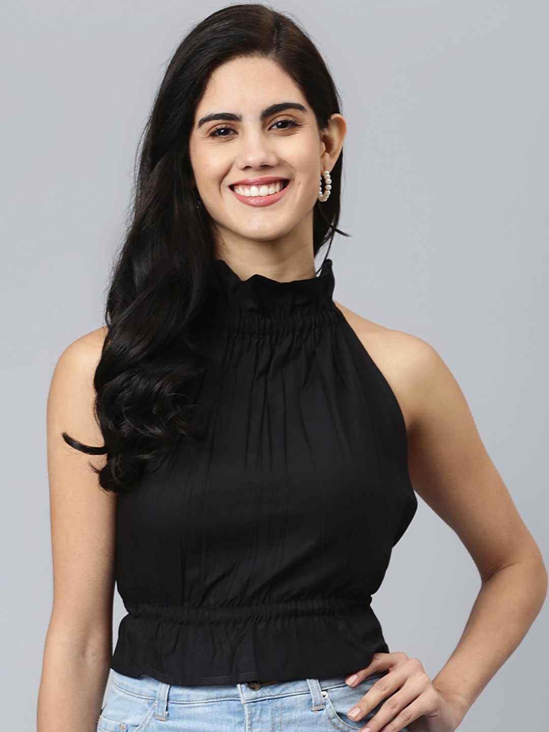 

FLAMBOYANT Women Black Halter Neck Crop Top