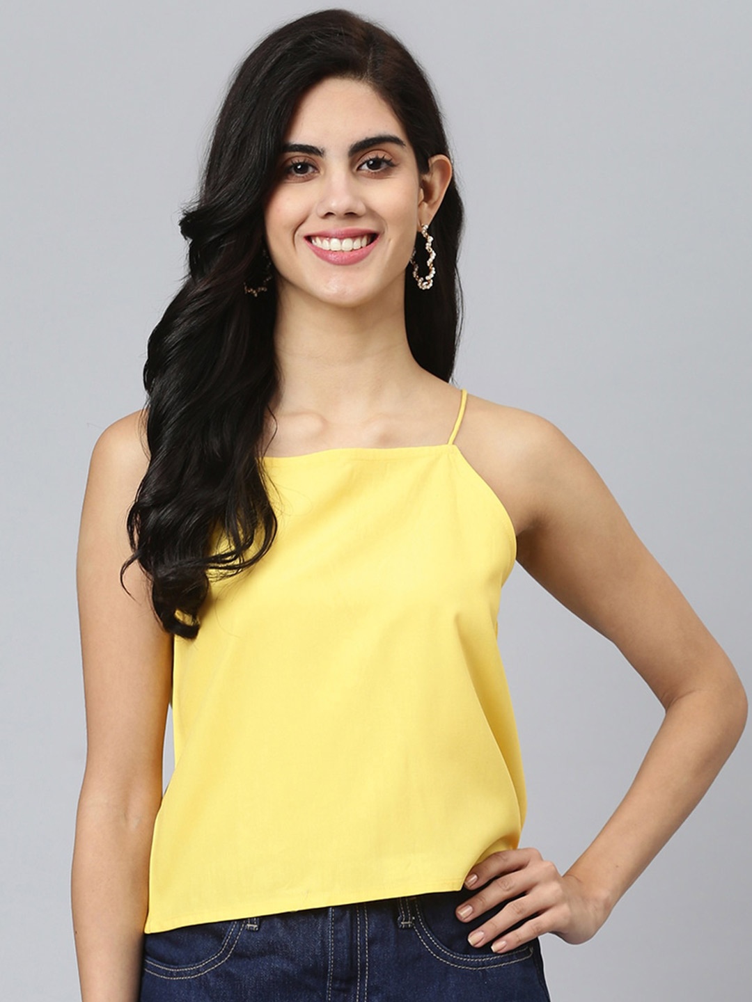 FLAMBOYANT Women Yellow Styled Back Spagetti Top