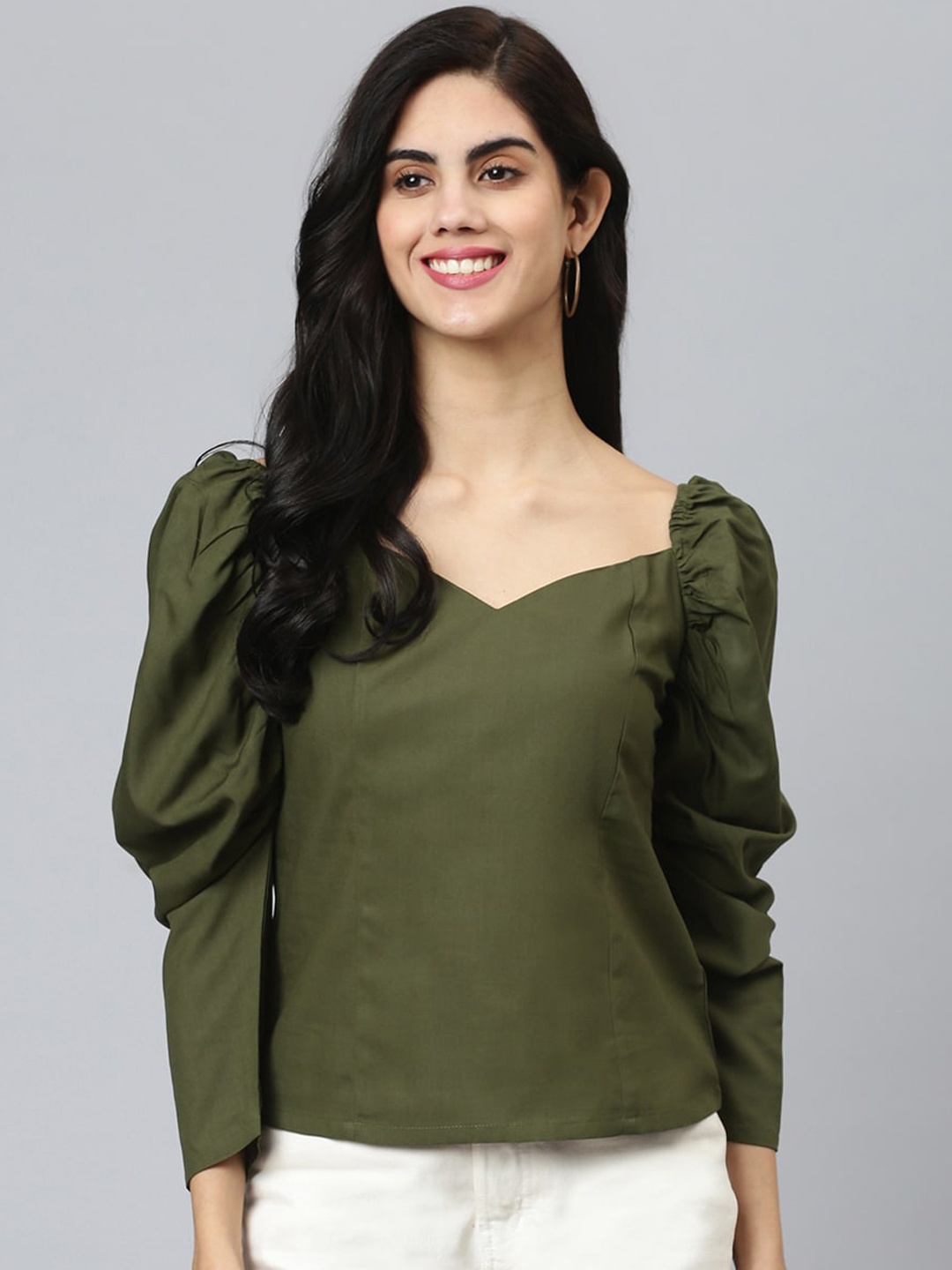

FLAMBOYANT Green Sweetheart Neck Top