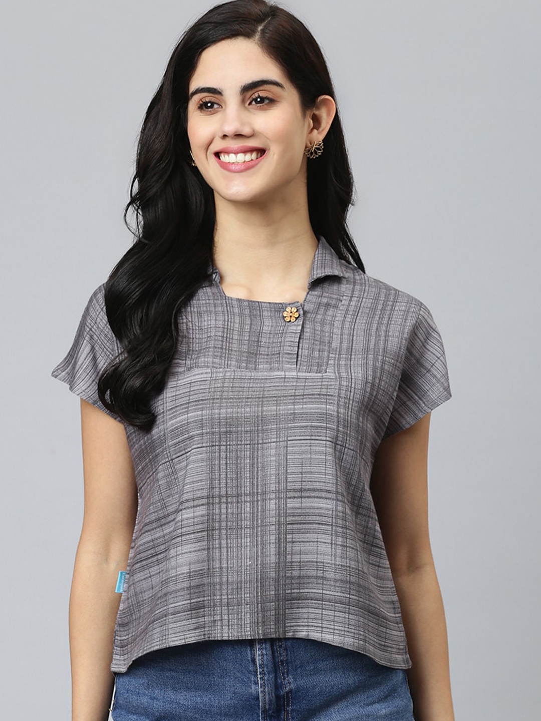 

FLAMBOYANT Women Grey Checked Top