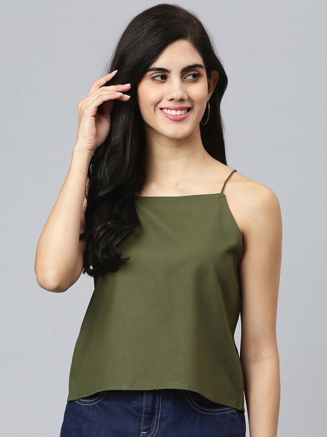 

FLAMBOYANT Green Styled Back Spagetti Top