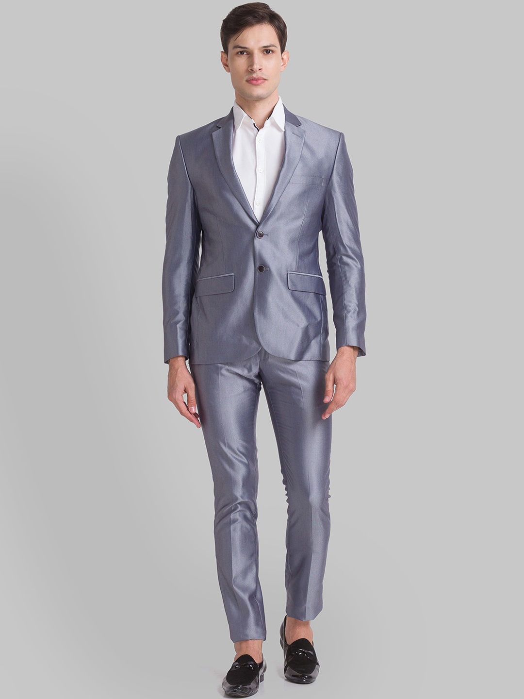 

Parx Men Grey Solid Single-Breasted Two-Piece Formal Suit