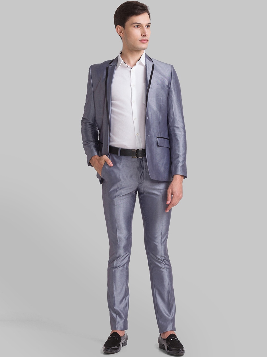 

Parx Men Grey Solid Single-Breasted Two-Piece Formal Suit