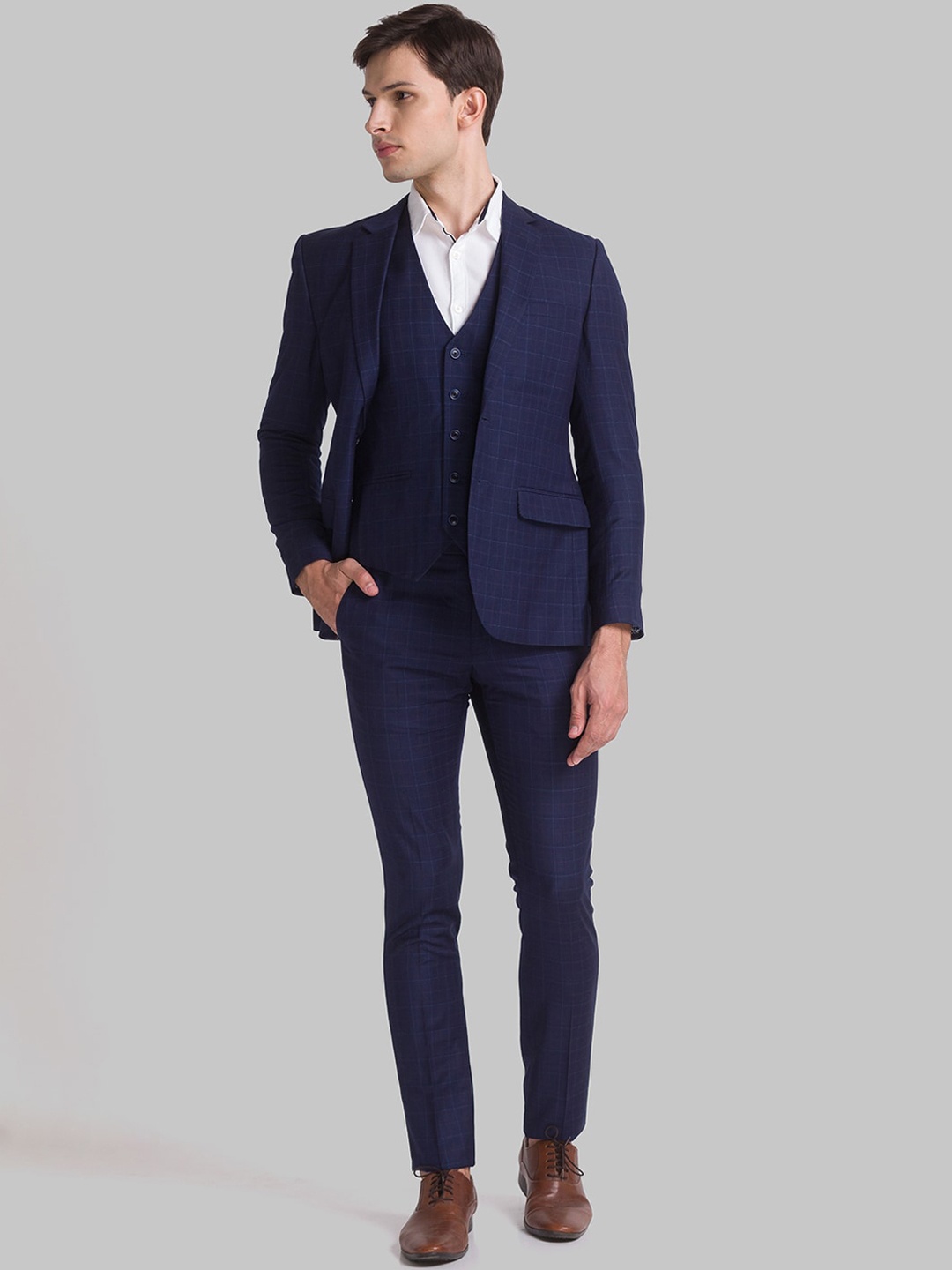 

Parx Men Blue 3 Pieces Checked Single Breasted Casual Suits