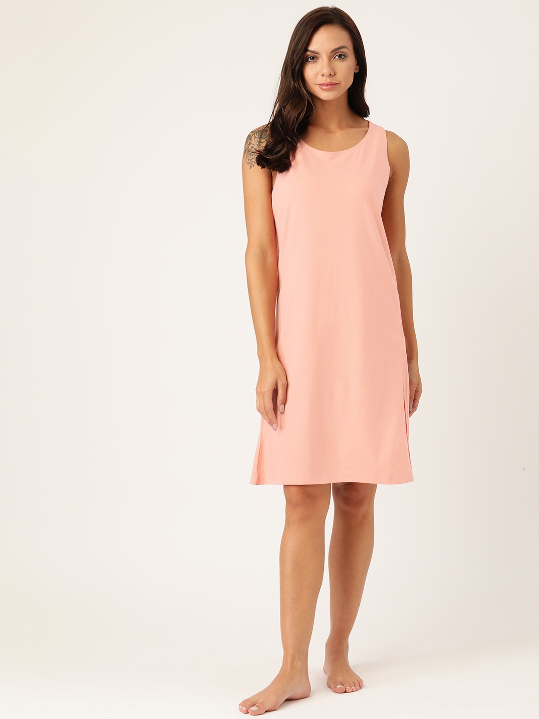 

Besiva Pink Solid Nightdress with Side Slit