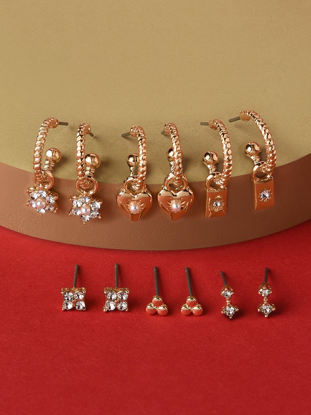 

Accessorize Blue Harvest Set Of 6 Gold-Toned Heart Hoop & Studs Earrings