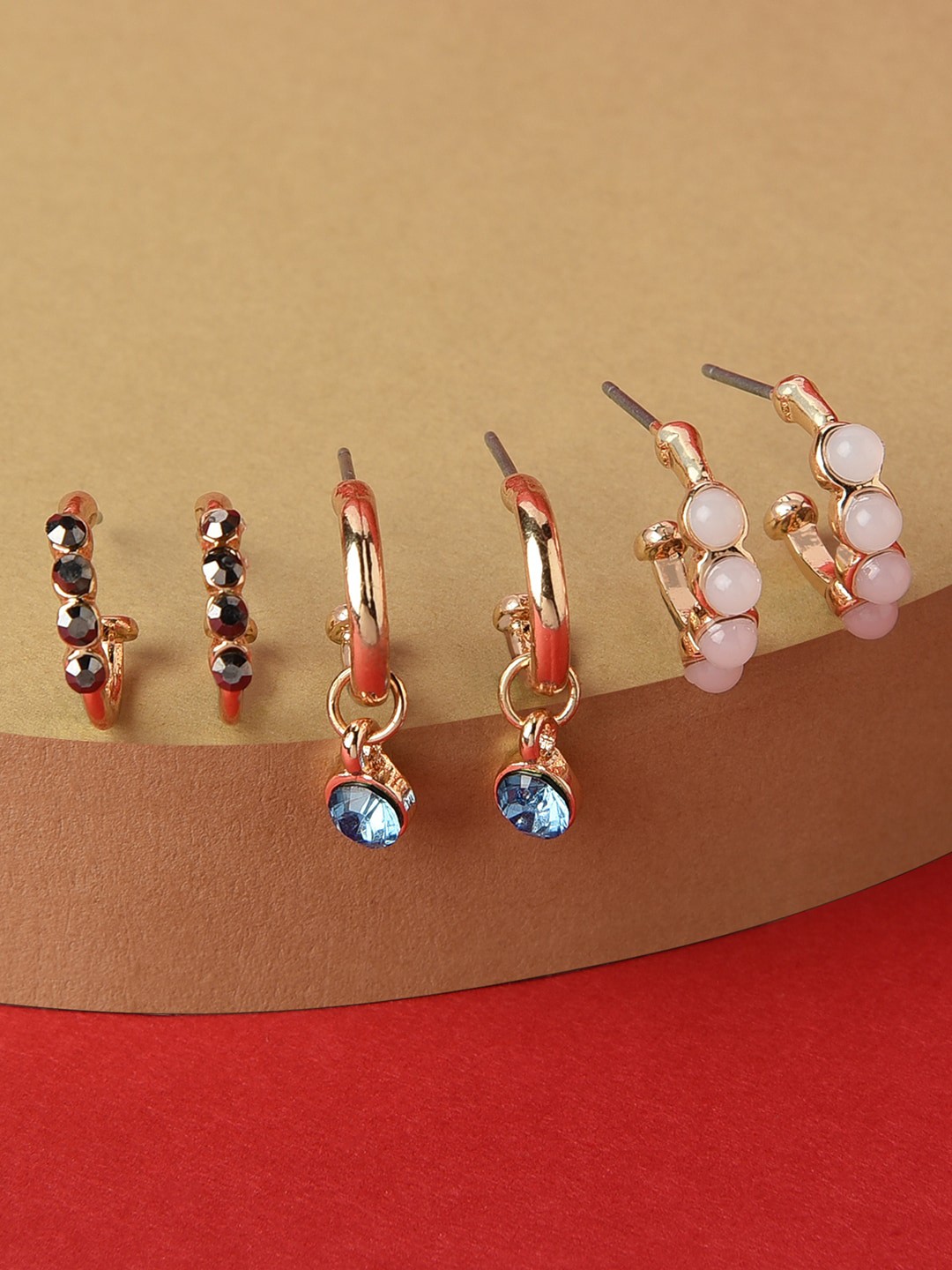 

Accessorize London Women Set Of 3 Gold-Toned Harvest Front Facing Crystal Hoop Earrings