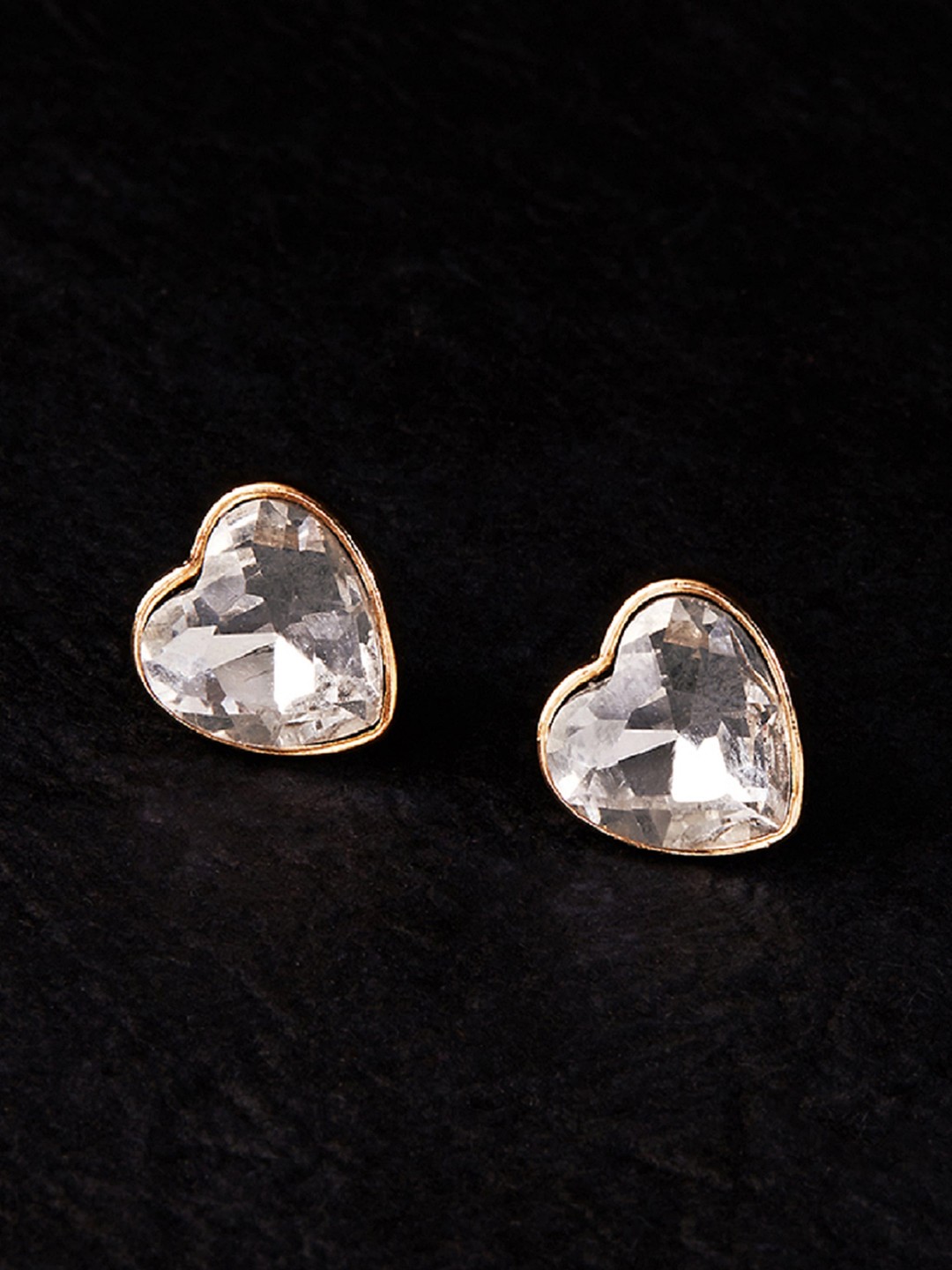 

Accessorize London Gold-Toned & White Heart Shaped Crystal Studs Earrings