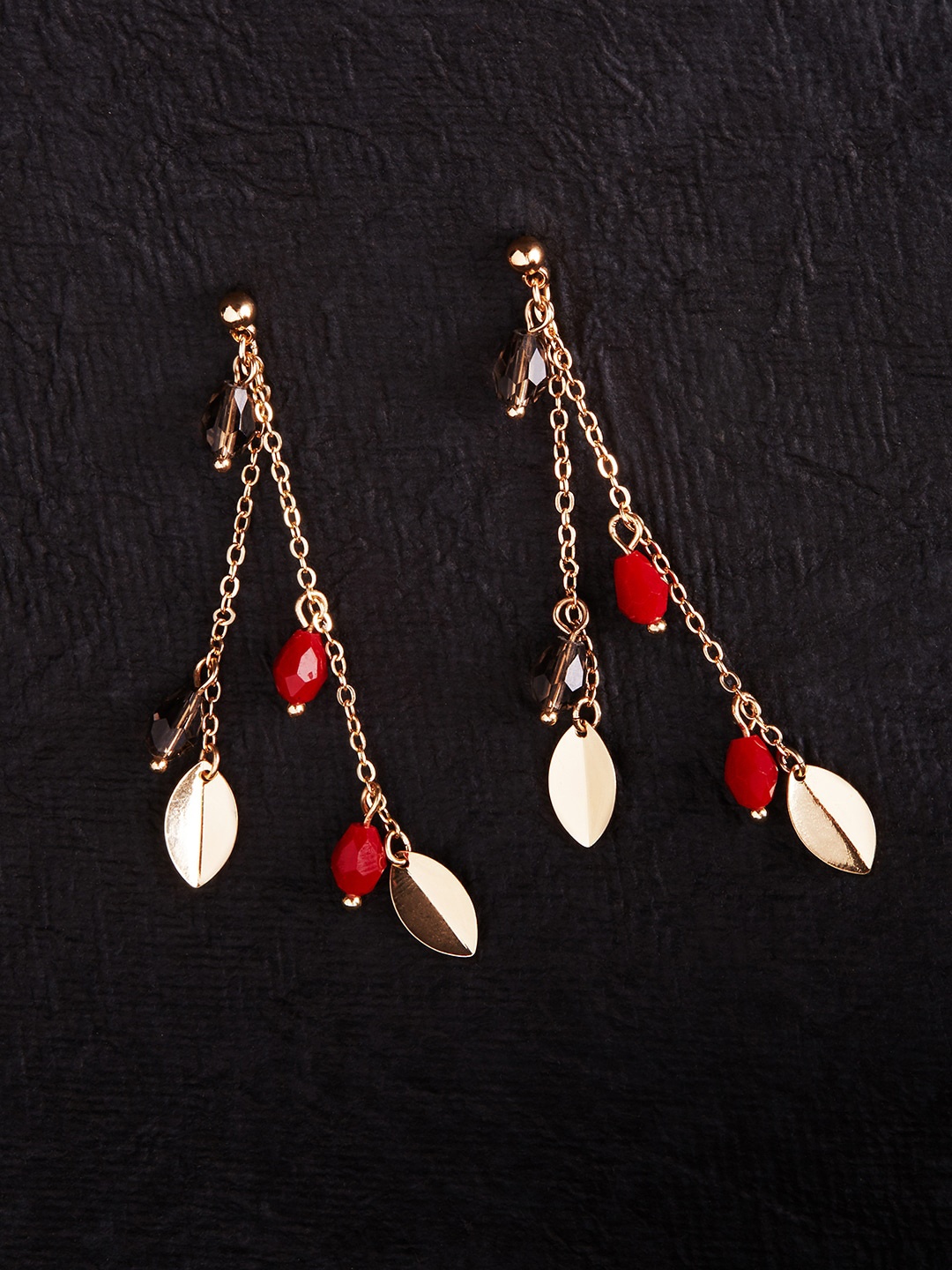 

Accessorize London Gold-Toned & Red Berry Blush Long Beaded Drop Earrings