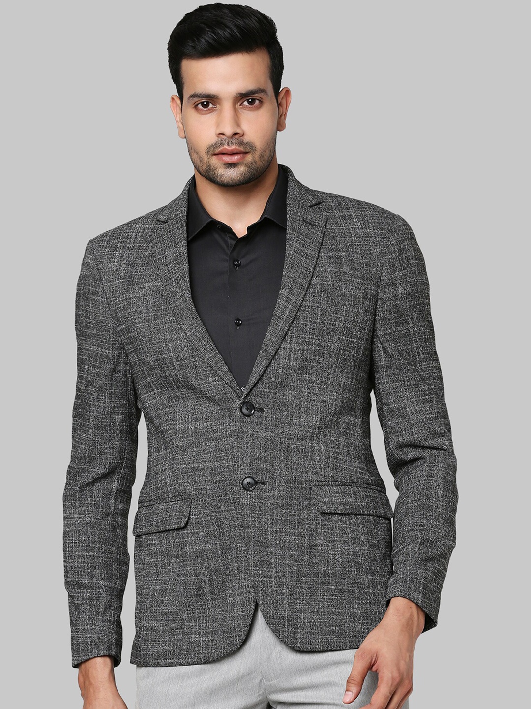 

Park Avenue Men Grey Self Design Single-Breasted Formal Blazer