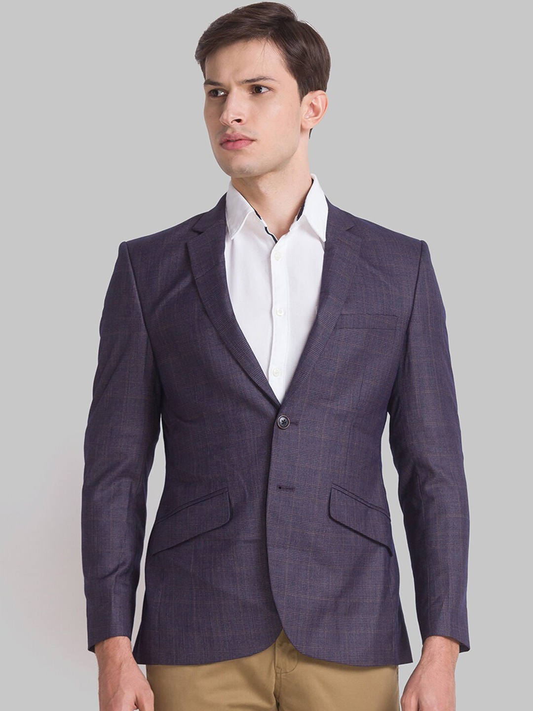 

Parx Men Blue & Brown Checked Regular Fit Casual Single Breasted Blazer