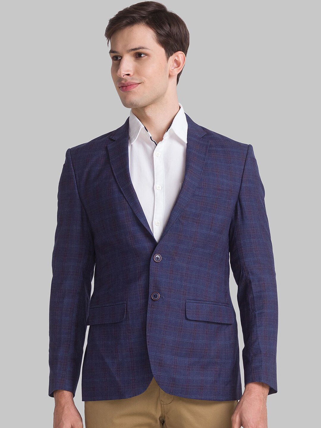 

Parx Men Blue Checked Single-Breasted Casual Blazer