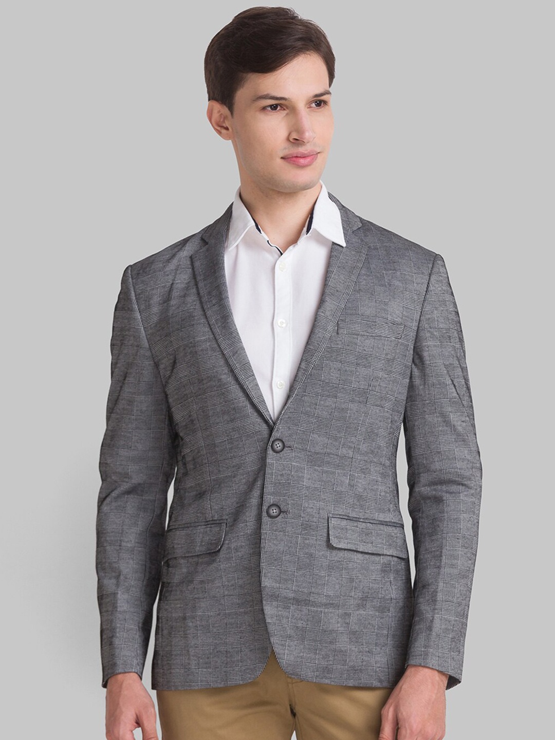 

Parx Men Grey Checked Single-Breasted Casual Blazer