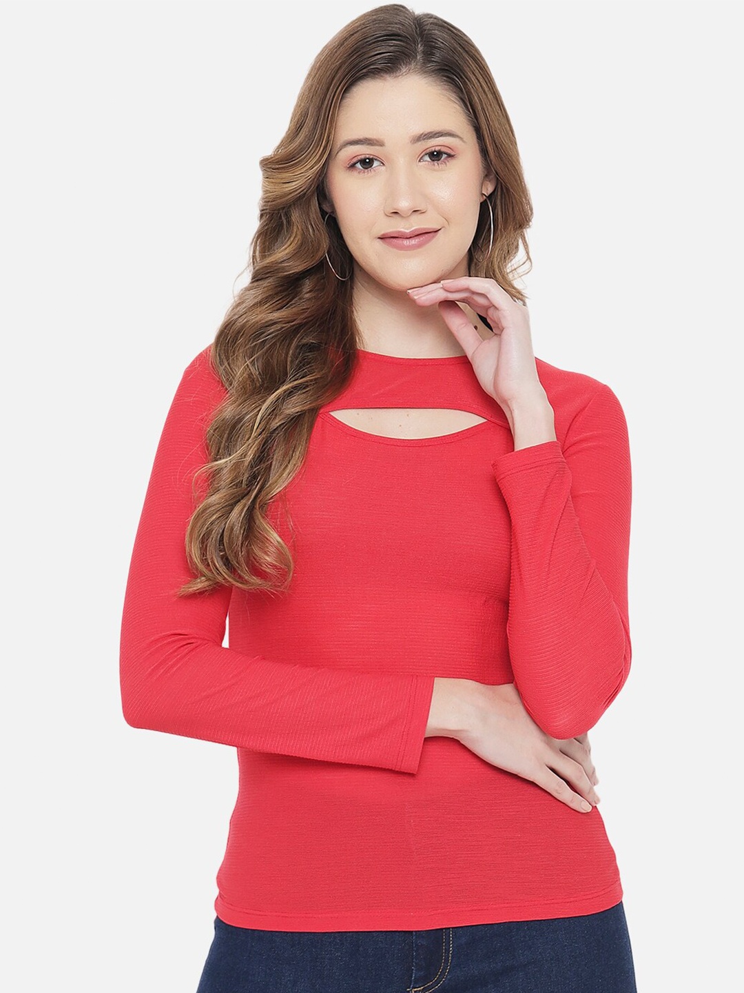 

LE BOURGEOIS Women Red Cut Out Top